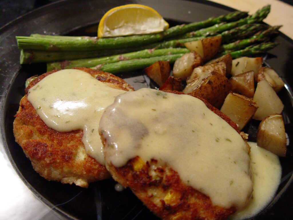 Fish cakes with Hollandaise sauce