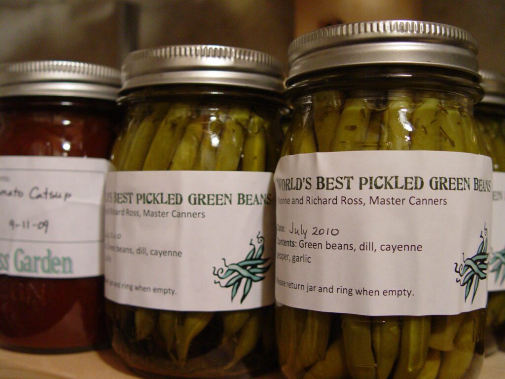 finished jars of pickled green beans