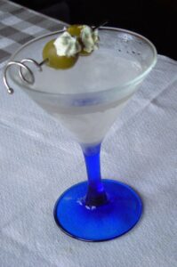 martini with blue cheese olives