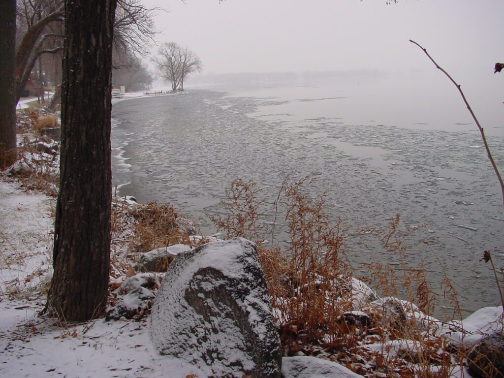 ice along shoreline at green lake