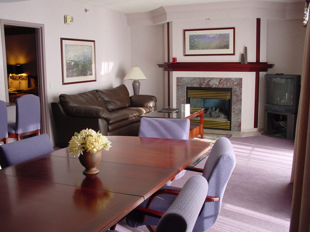 suite and fireplace at the heidel house
