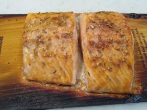 Finished Cedar-Planked Salmon just off the grill